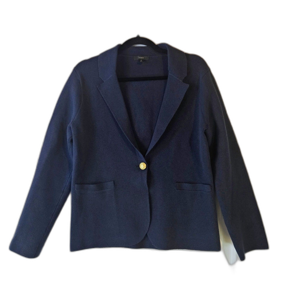 J.Crew Camille Shrunken Sweater Blazer Navy Wool Blend Gold Button M